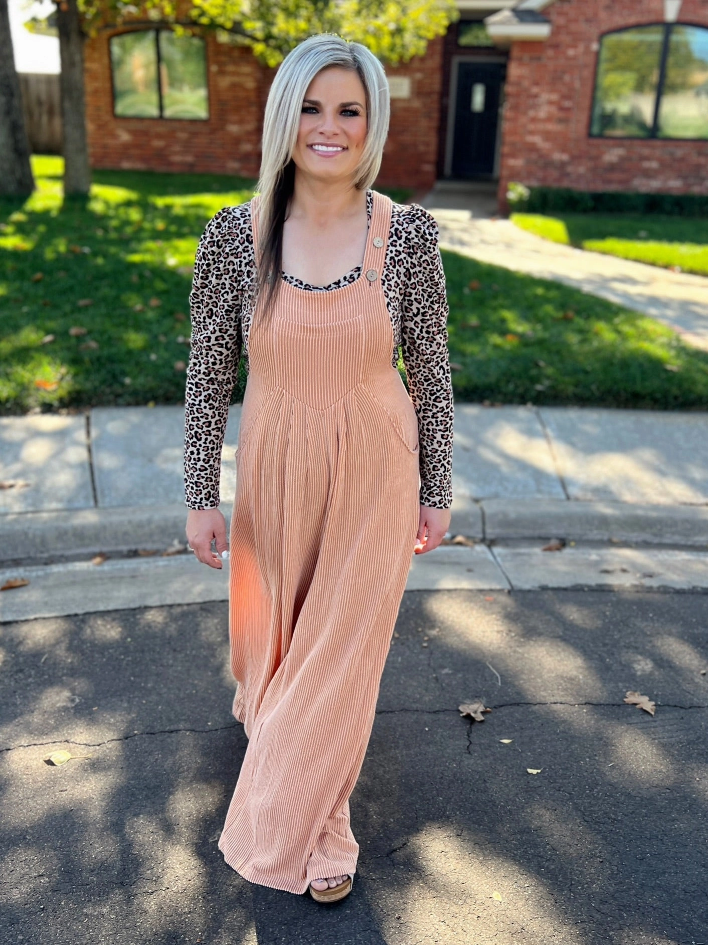 Ribbed And Textured Wide Leg Overalls - Latte Sweat Resistant