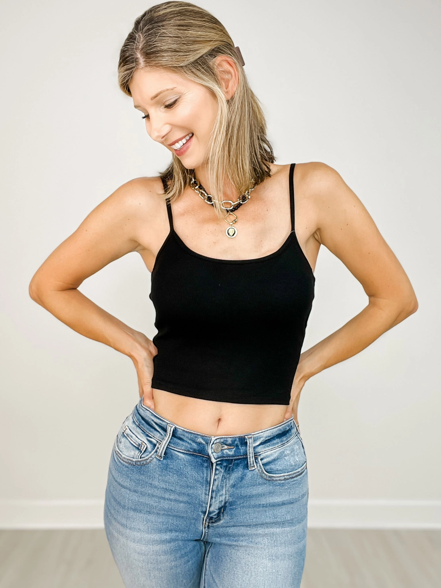 Lightweight Weave Material Ribbed Brami Tank (Medium Length)