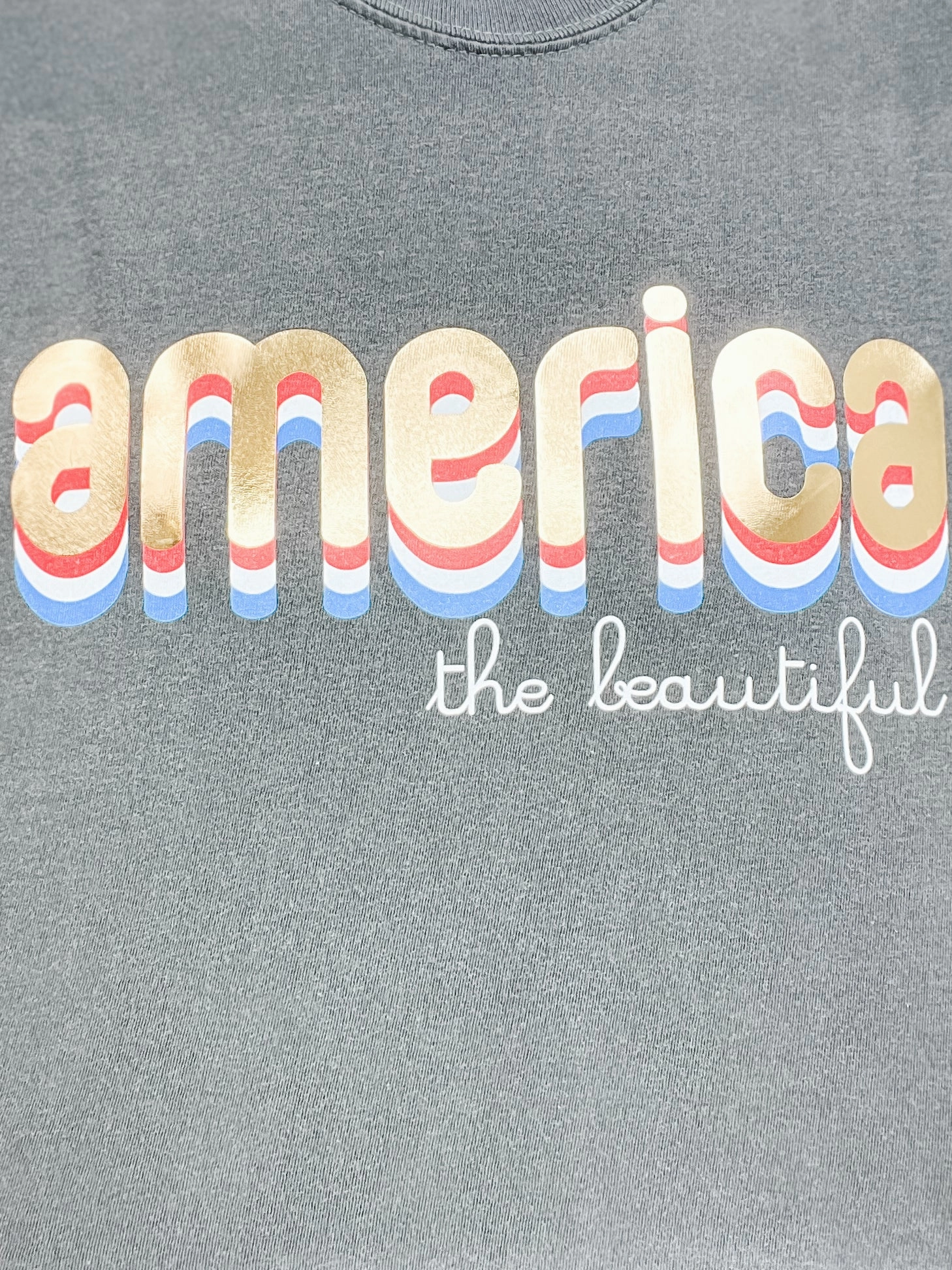 NonIrritatingTags Recycled Polyester Blend America The Beautiful Gold Foil Graphic Tee