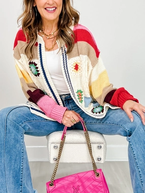 Balloon Sleeve Cardigan with Handmade Patch Detail Warm design Chic and Warm