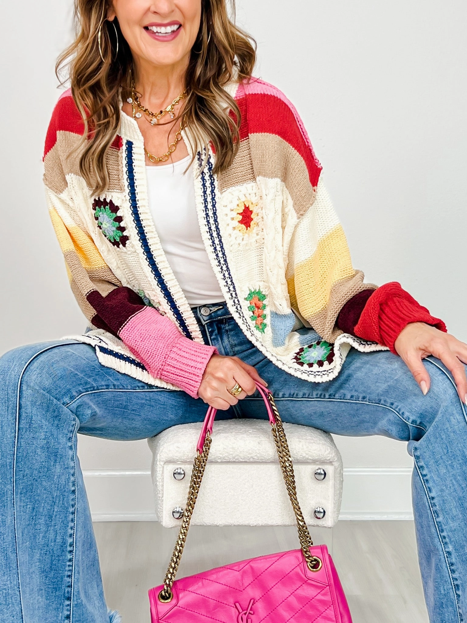 Balloon Sleeve Cardigan with Handmade Patch Detail Warm design Chic and Warm