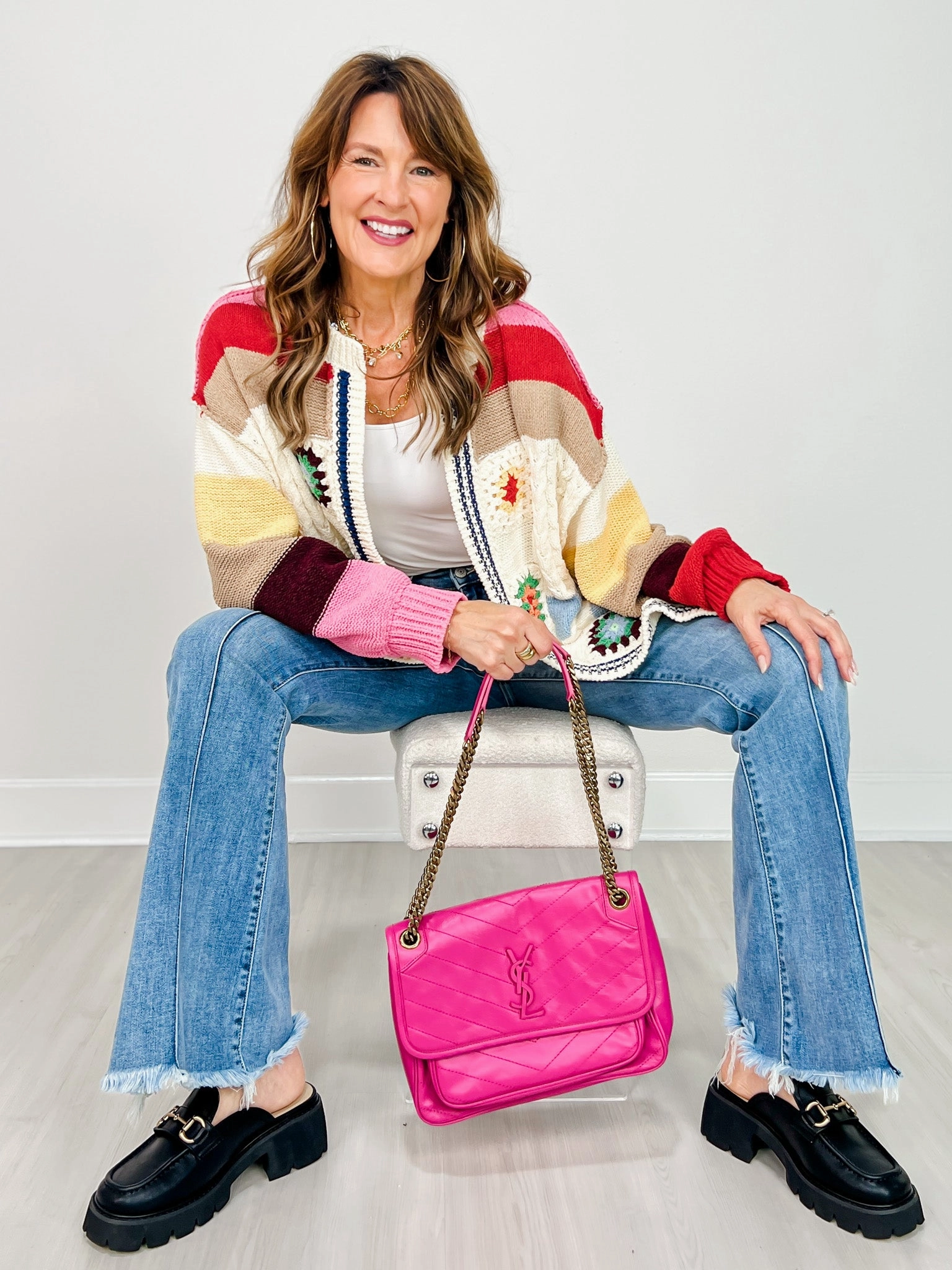 Balloon Sleeve Cardigan with Handmade Patch Detail Active Flex