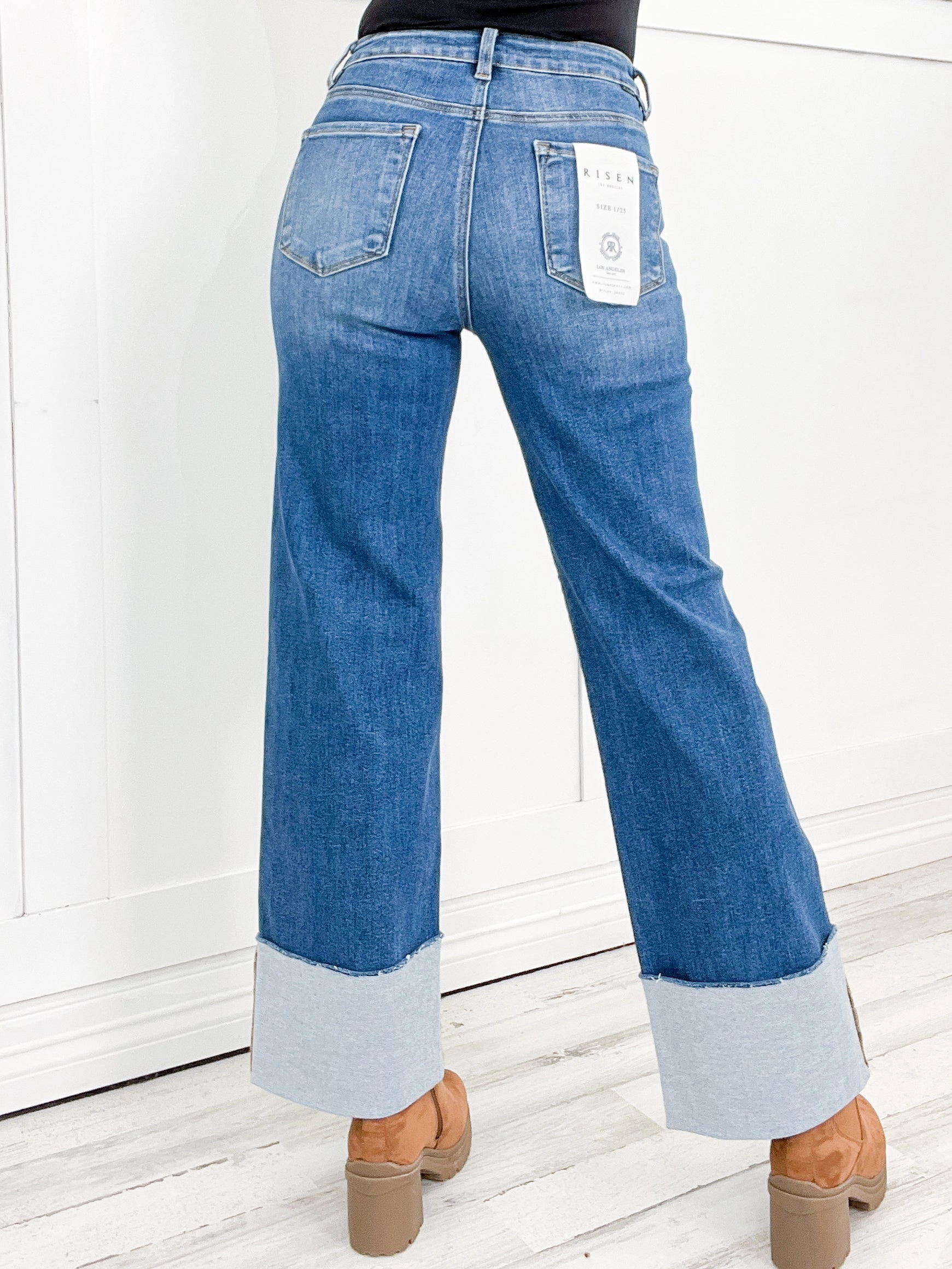 Risen ALL OR NOTHING High Rise Ankle Wide Cuffed Jeans Odor Control Treatment Outfit Basic