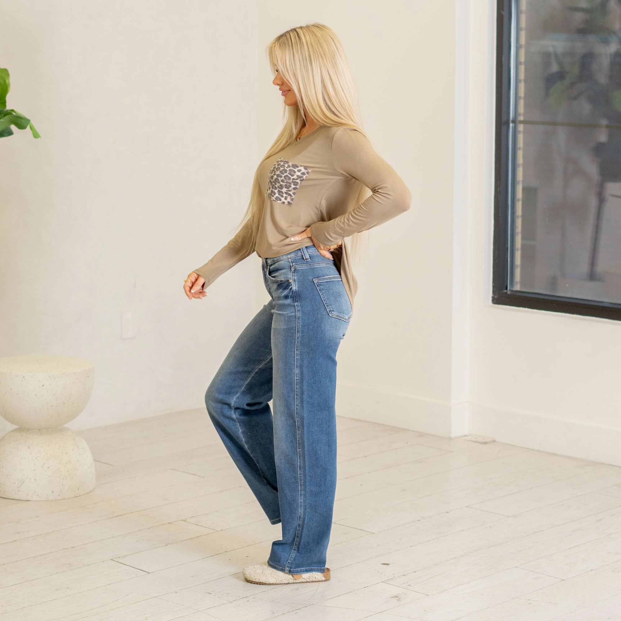 Risen Bloom & Blue High Rise Tummy Control Top Baggy Jeans Regular & Plus Sizes Jeans Creative Look Elegant Road Trip Everyday Gym Ready