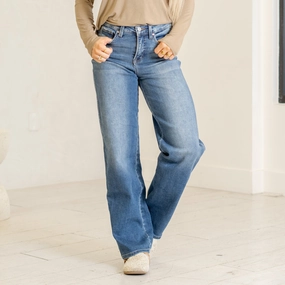 Neutral Fabric Risen Bloom & Blue High Rise Tummy Control Top Baggy Jeans Regular & Plus Sizes Jeans