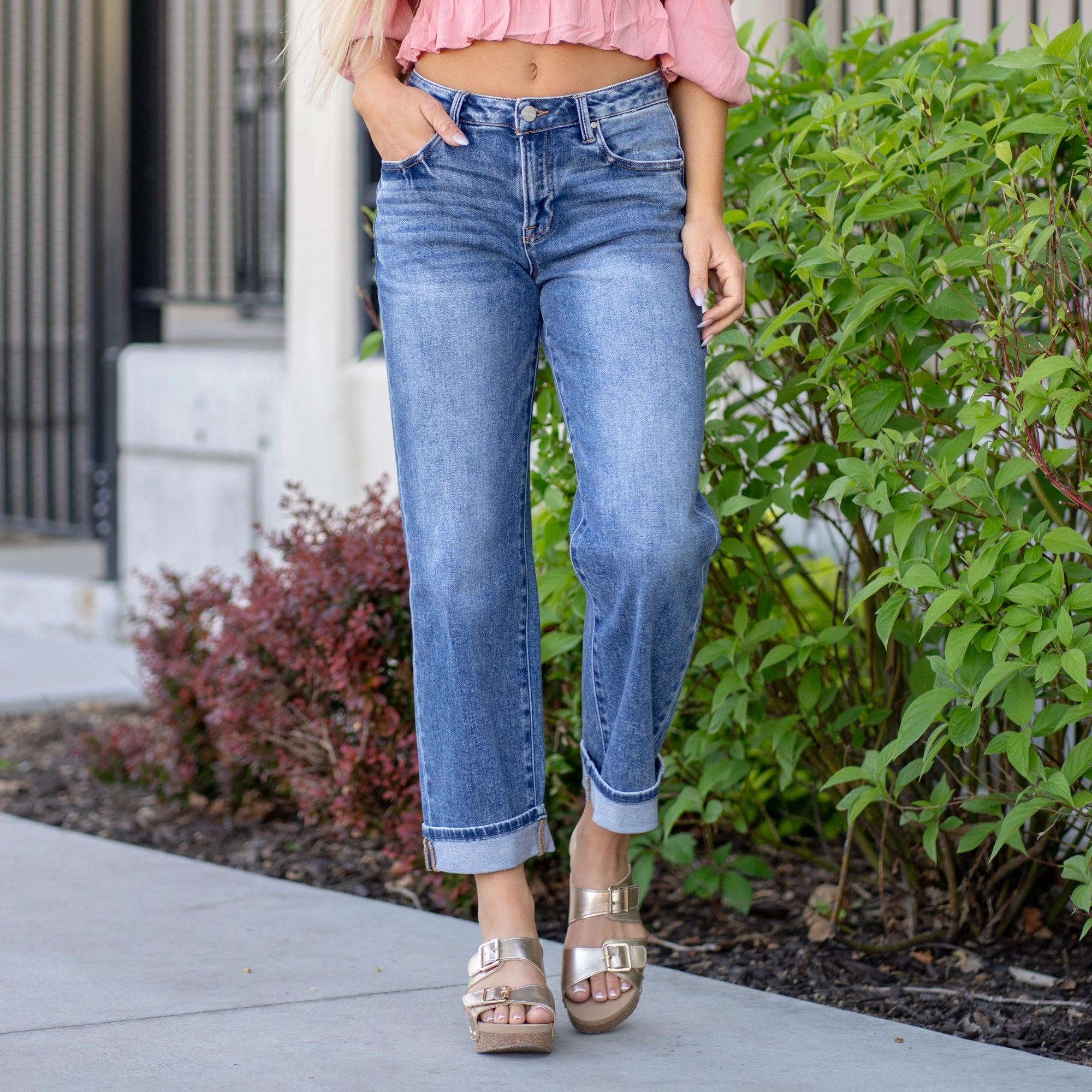 Risen City Chill Barrel Cuff Jeans Regular & Plus Sizes Dark Blue Wash Durable Eco Friendly Classic Weekend Getaway