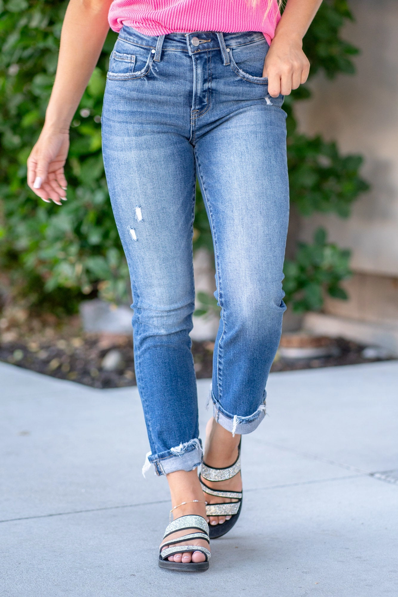 Comfort Stretch Weave Travel Outfit Chill Outfit Date Night Risen Remember Me High Rise Cuffed Straight Leg Regular & Plus Sizes