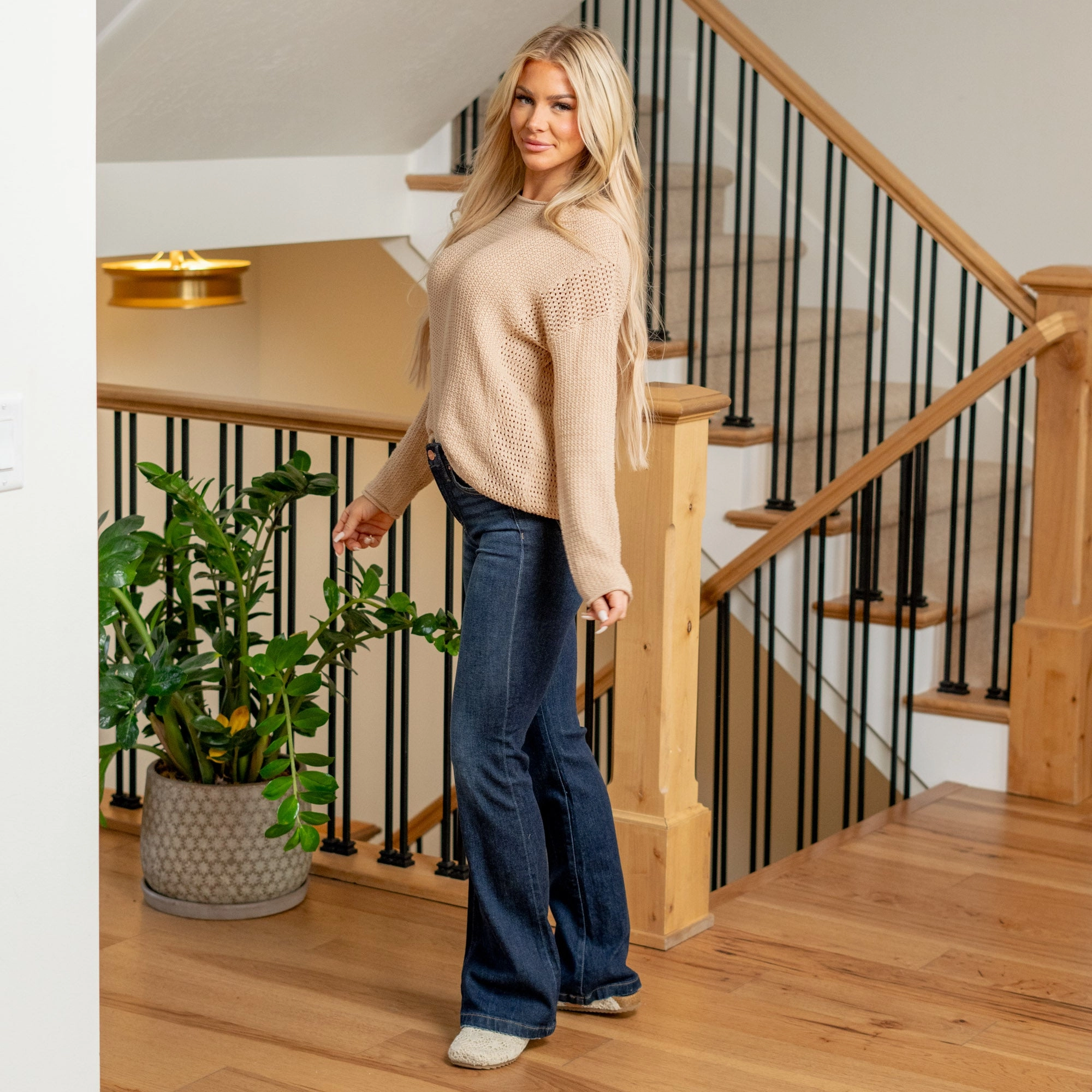 Risen Sadie Tummy Control Top High Rise Flare Jeans Dark Blue Wash Regular & Plus Sizes Abrasion Resistant Surface High Quality Classic Wear Earthy