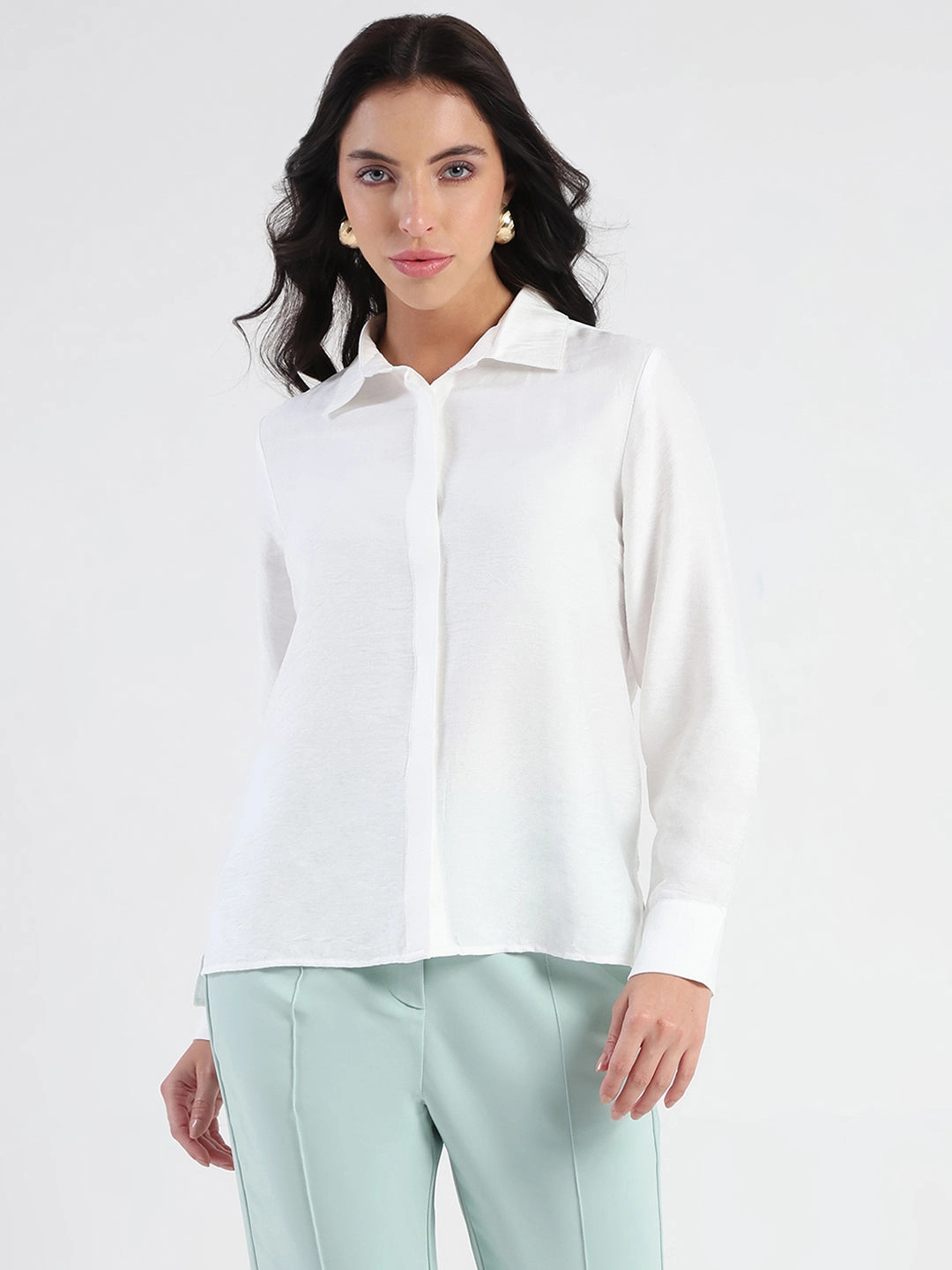 Vibrant Hue Non Chafe Seams Madame White Rayon Blend Shirt