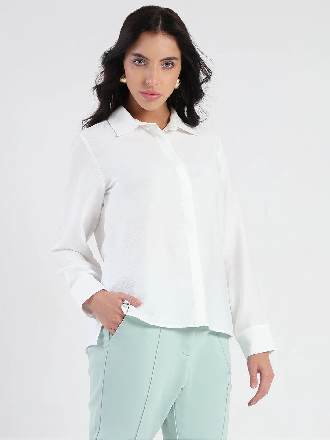 Fall Foliage Practical Choice Madame White Rayon Blend Shirt