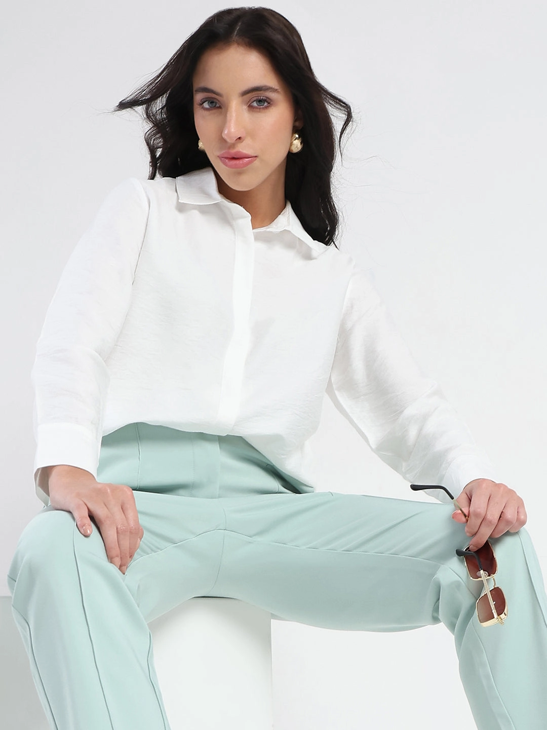 Madame White Rayon Blend Shirt Tailored Cut Advanced Moisture Management