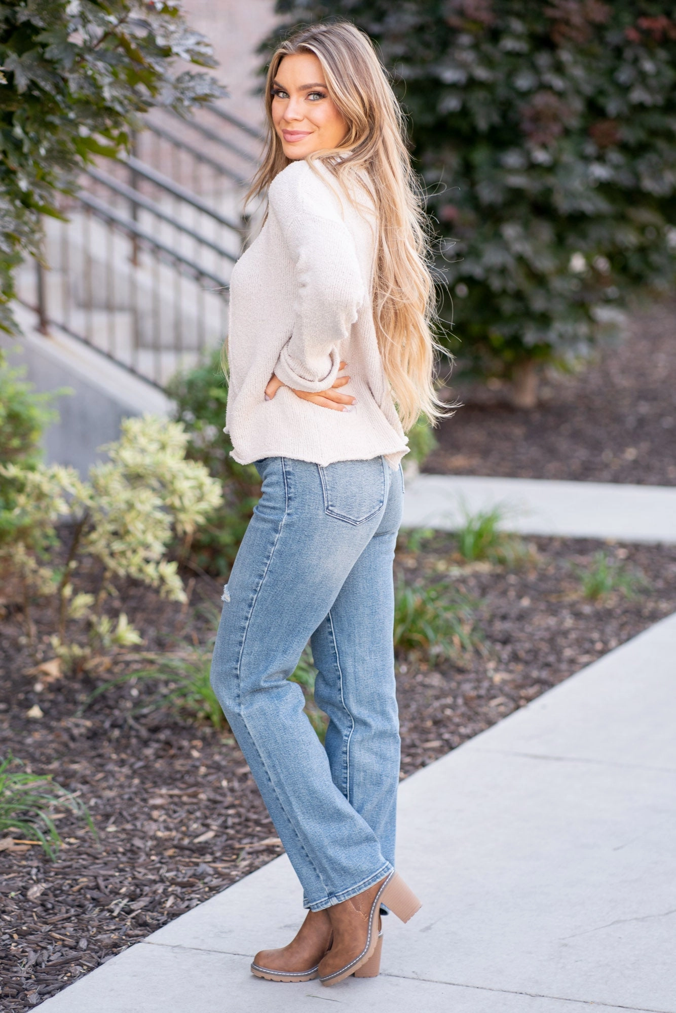 Roughin It Mid Rise Distressed Dad Jeans Regular & Plus Sizes Soft Finish