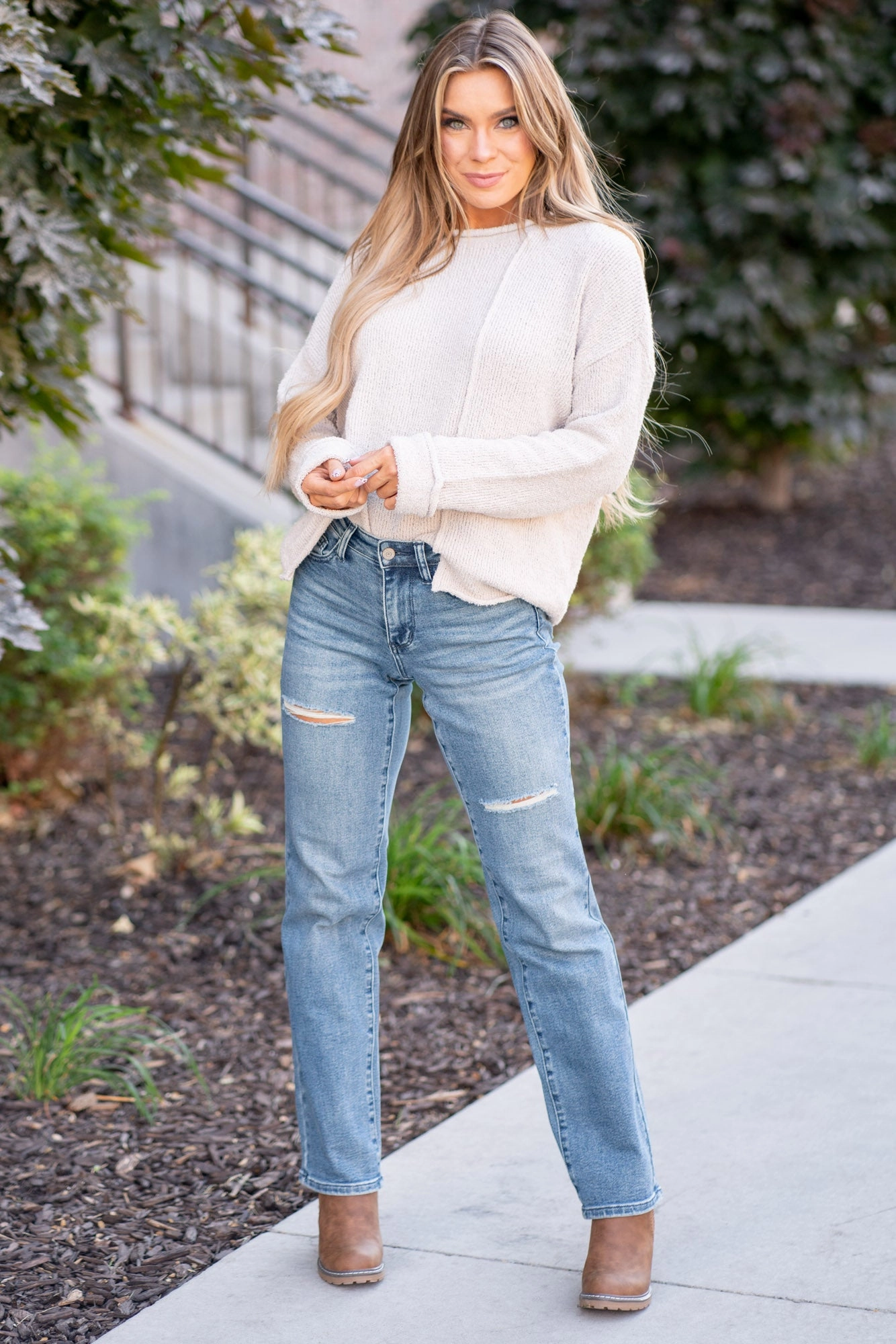 Roughin It Mid Rise Distressed Dad Jeans Regular & Plus Sizes Spring Mood Bold Loose Modern Minimalist