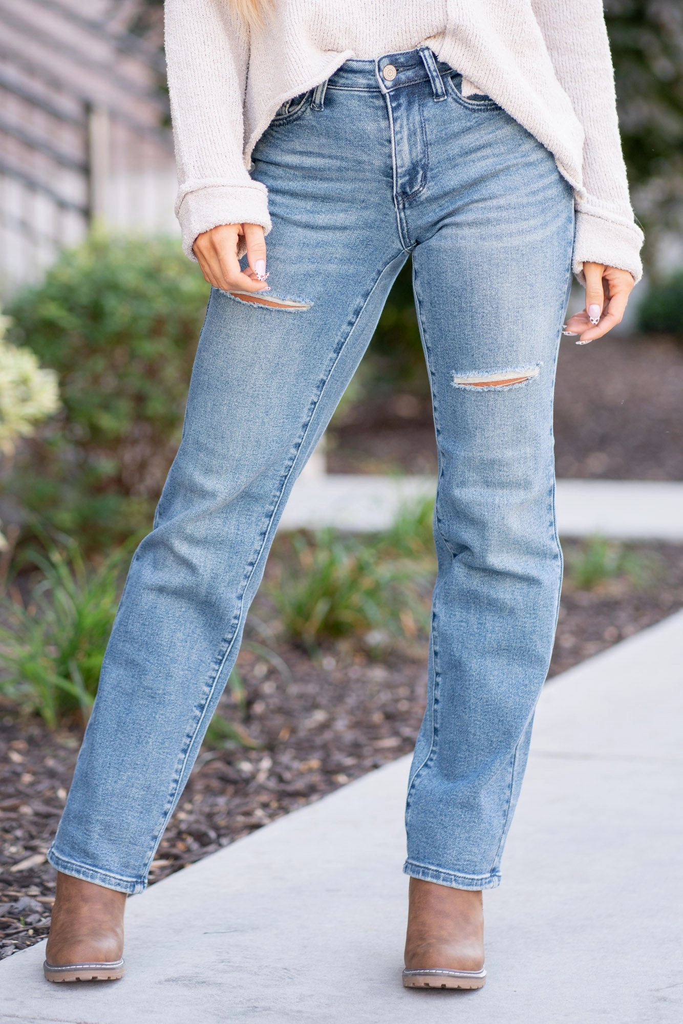 Roughin It Mid Rise Distressed Dad Jeans Regular & Plus Sizes Fashion Focus Regular Look