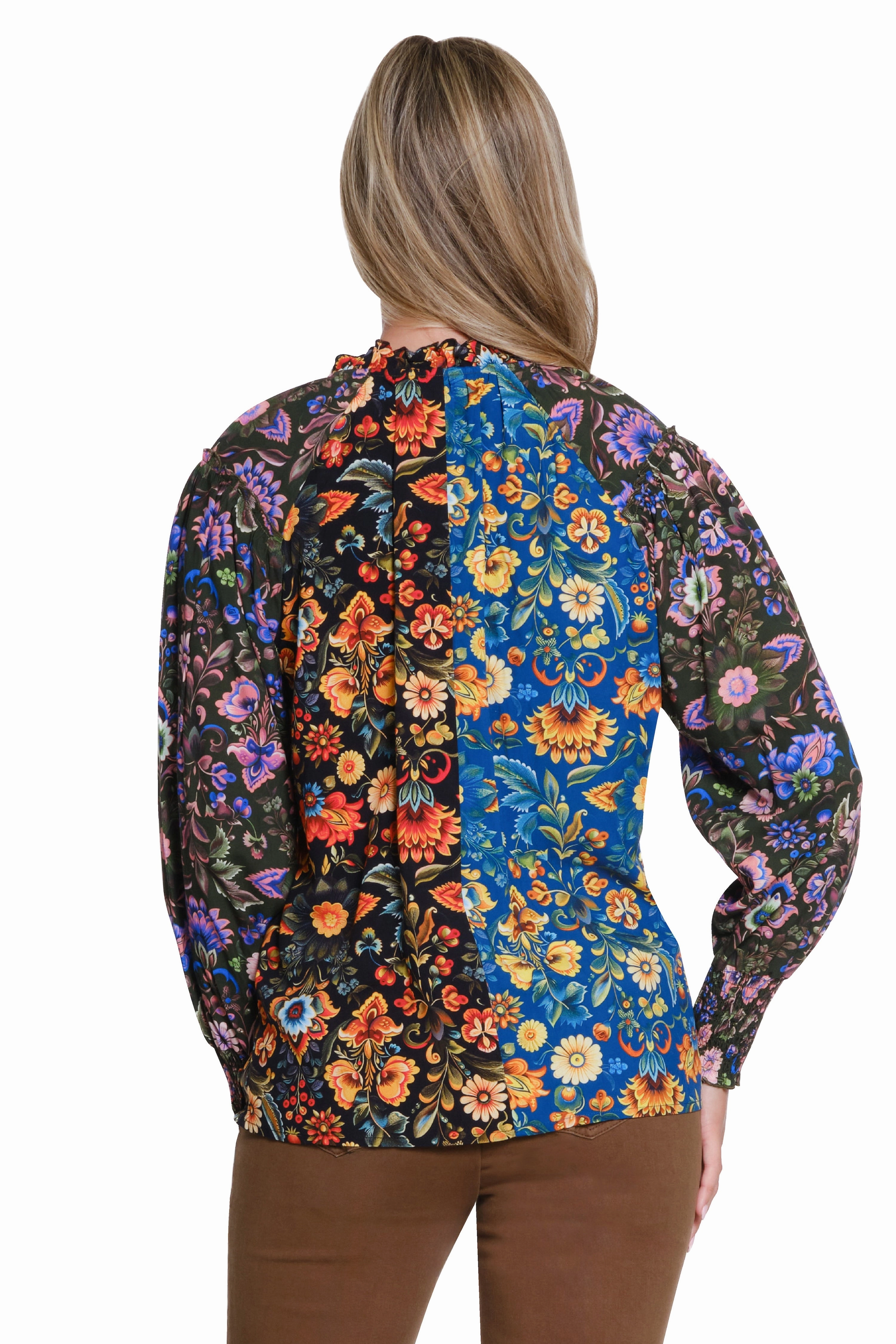 Sporty Tee Smooth Interior Lining Ruffle Neck Blouse - Multi