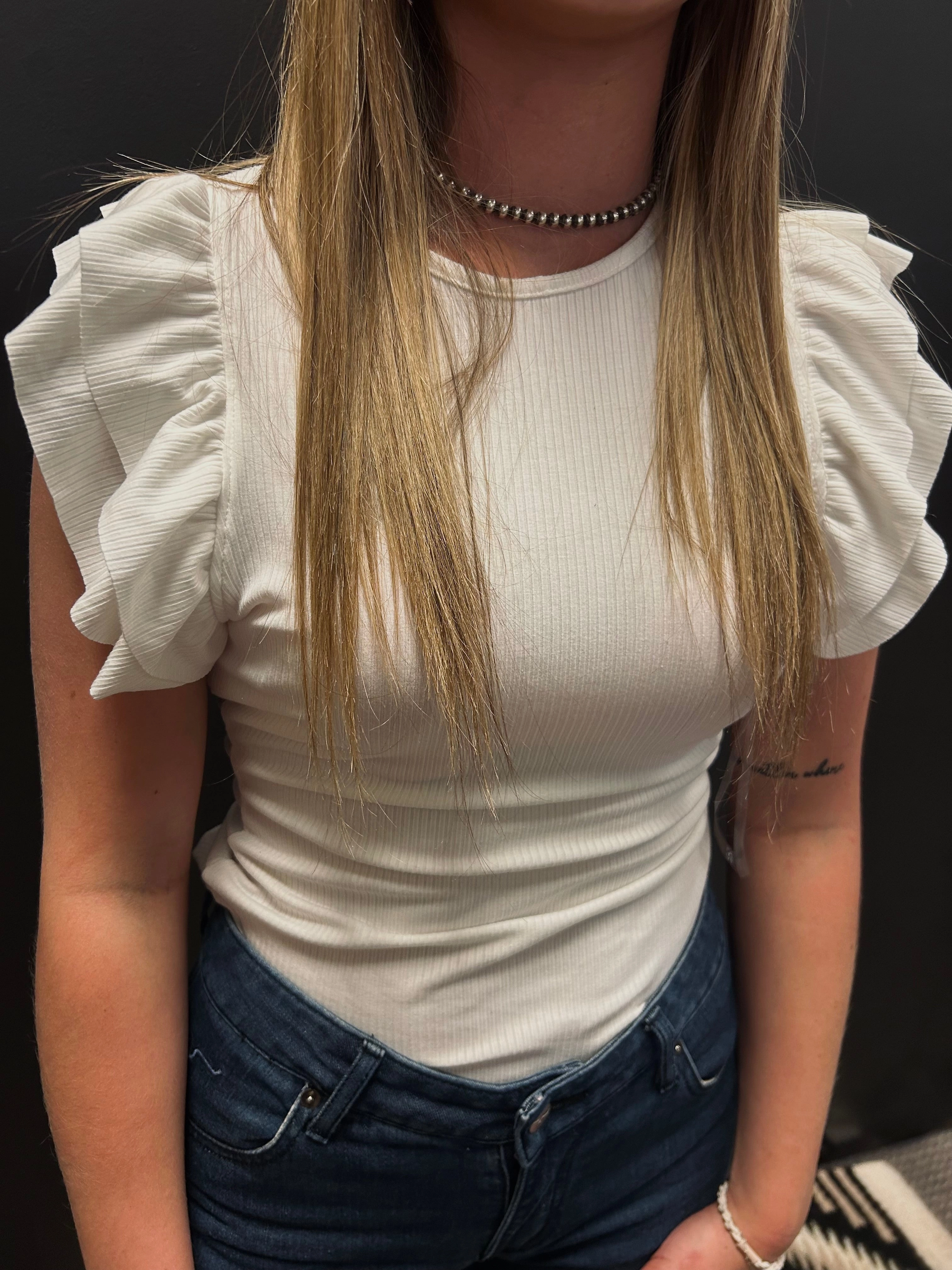 Ruffle Sleeve Bodysuit- 3 Colors TumbleDryFriendlyMaterial Odor Resistant Technology