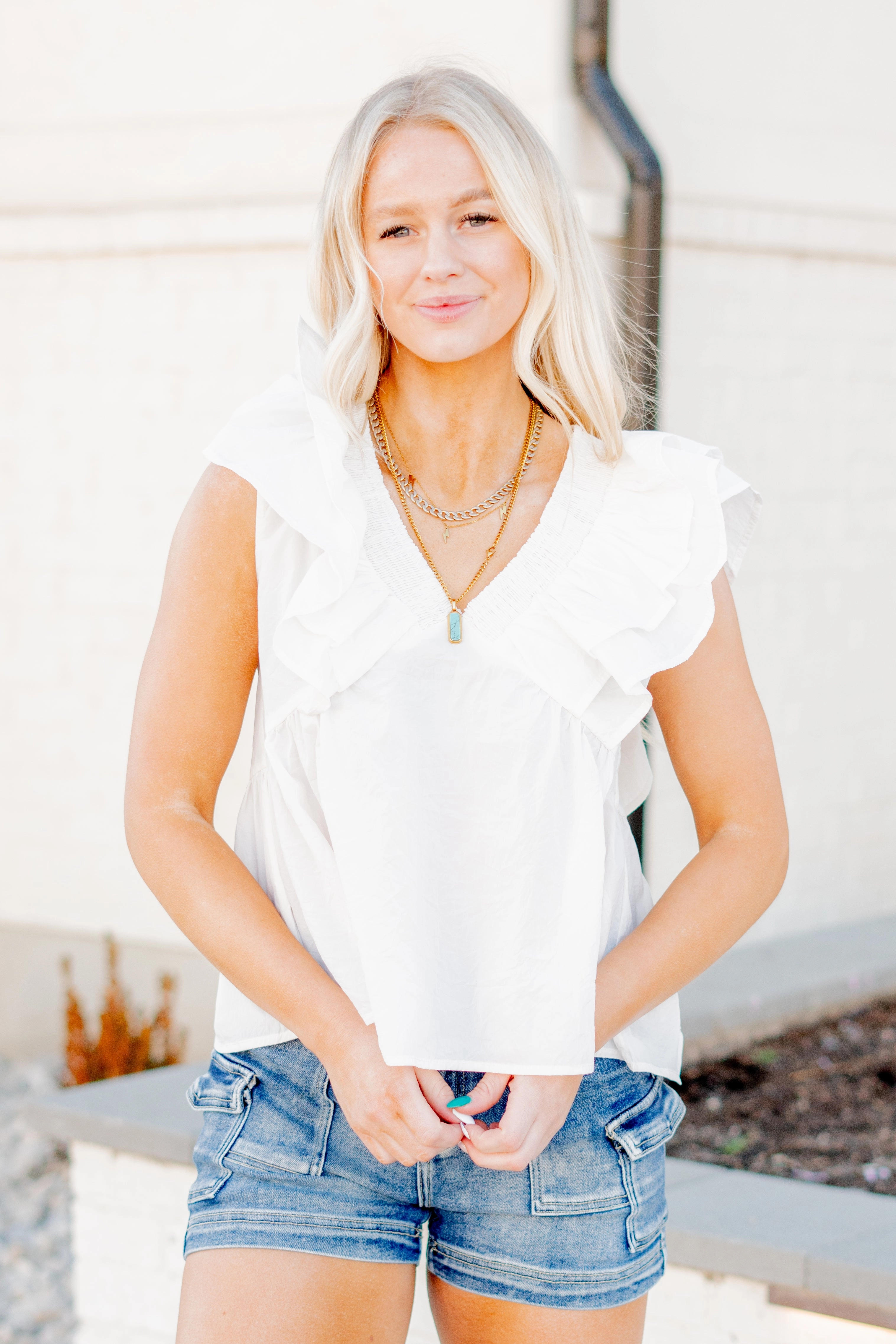 Ruffle Sleeve V Neck Baby Doll Top wrinkle free High-Quality Craftsmanship