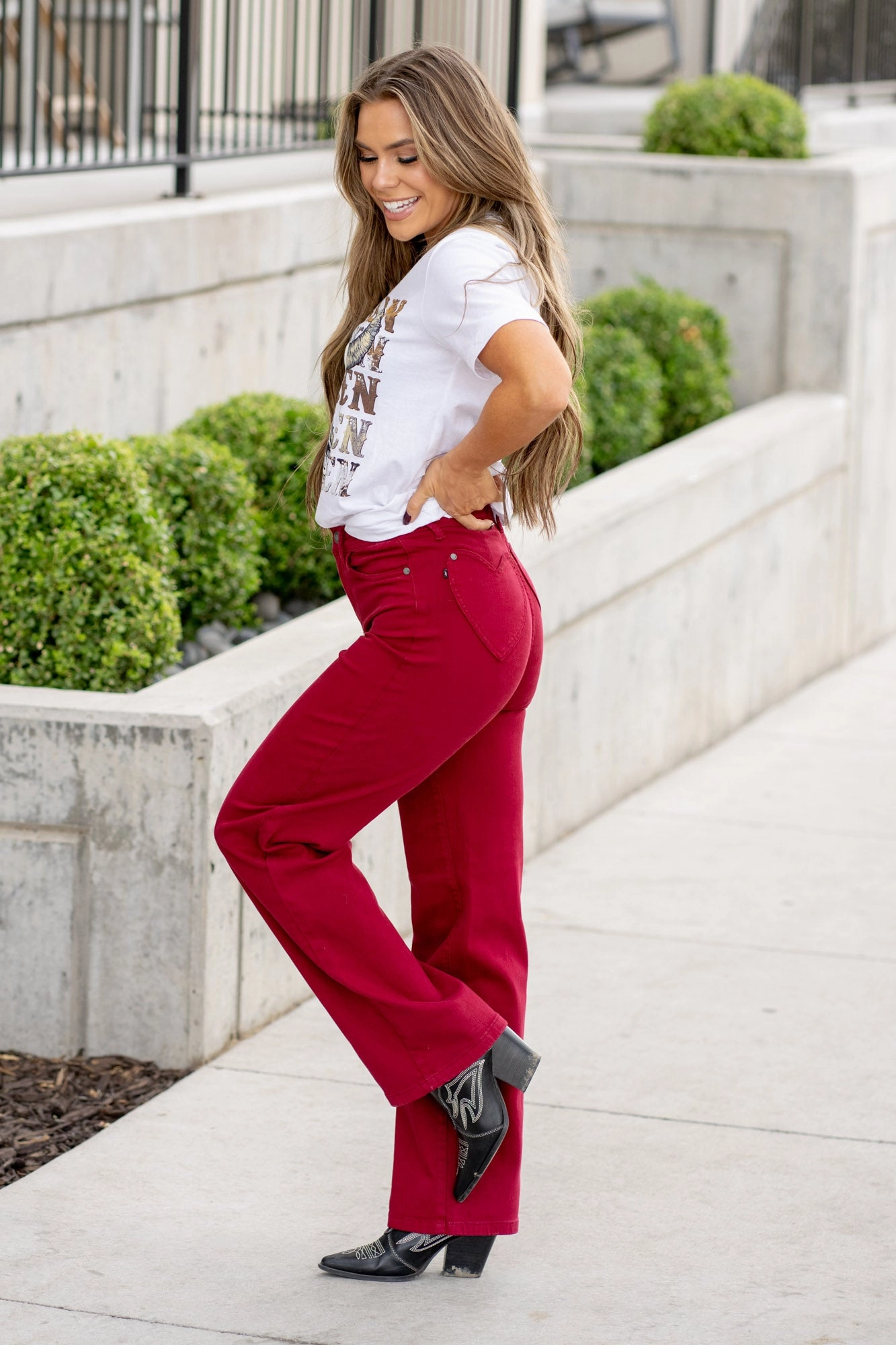 Basic Fashion Heart Shaped High Rise Red Straight Leg Regular & Plus Sizes