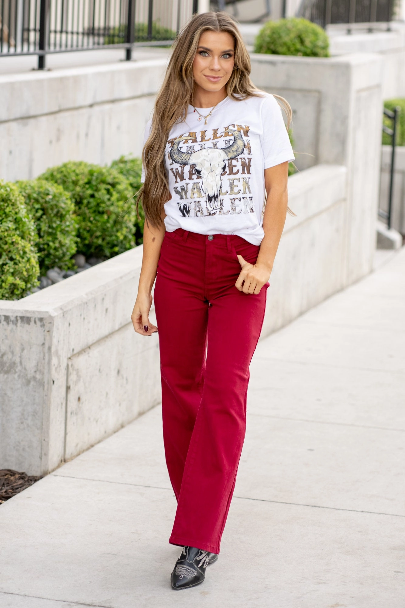 Heart Shaped High Rise Red Straight Leg Regular & Plus Sizes Outdoor Adventure Stylish Family Style