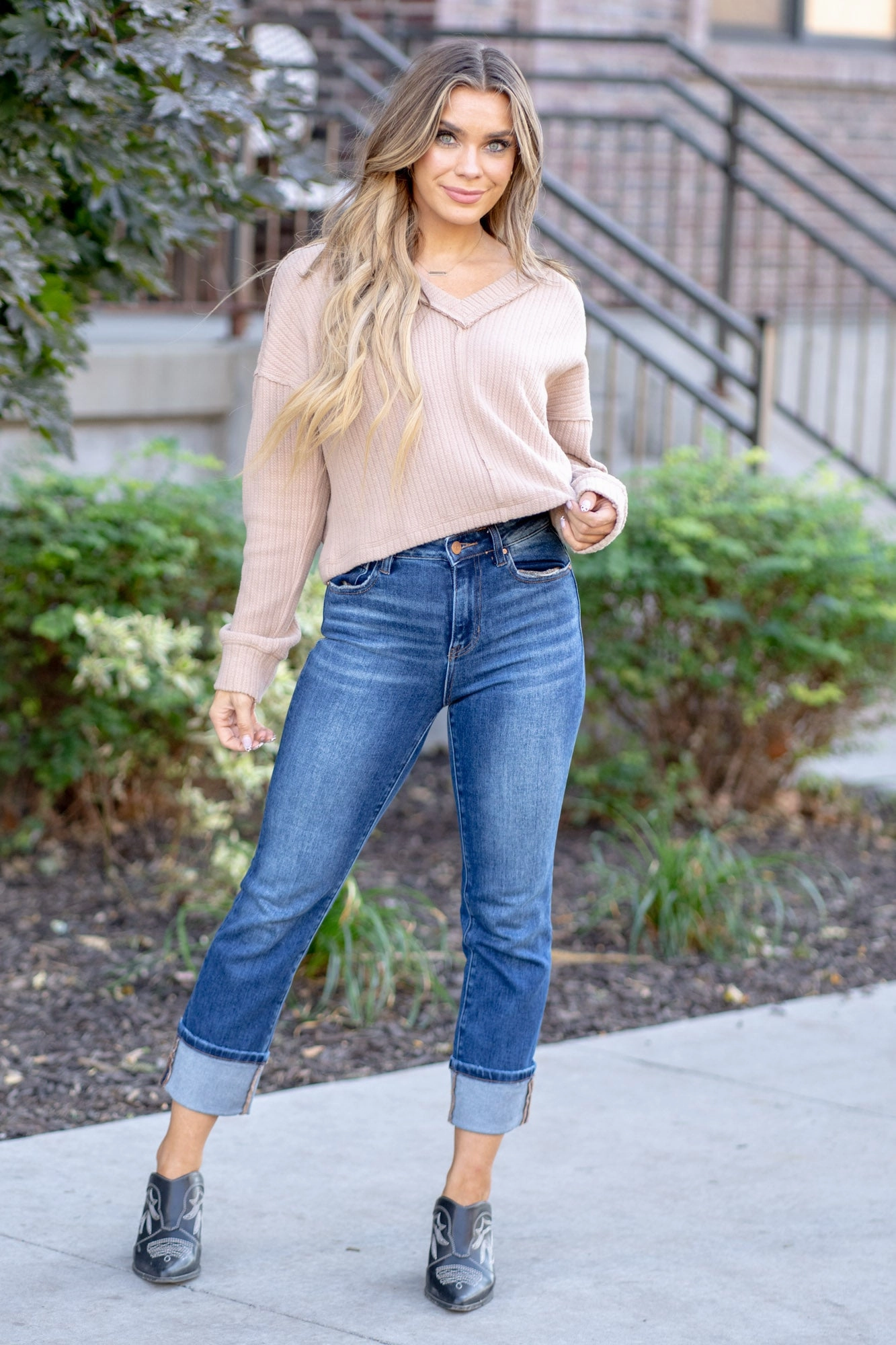 Everyday Classic Wear Comfy Light Washed Crisp Air High Rise Cuffed Straight Leg Regular & Plus Sizes