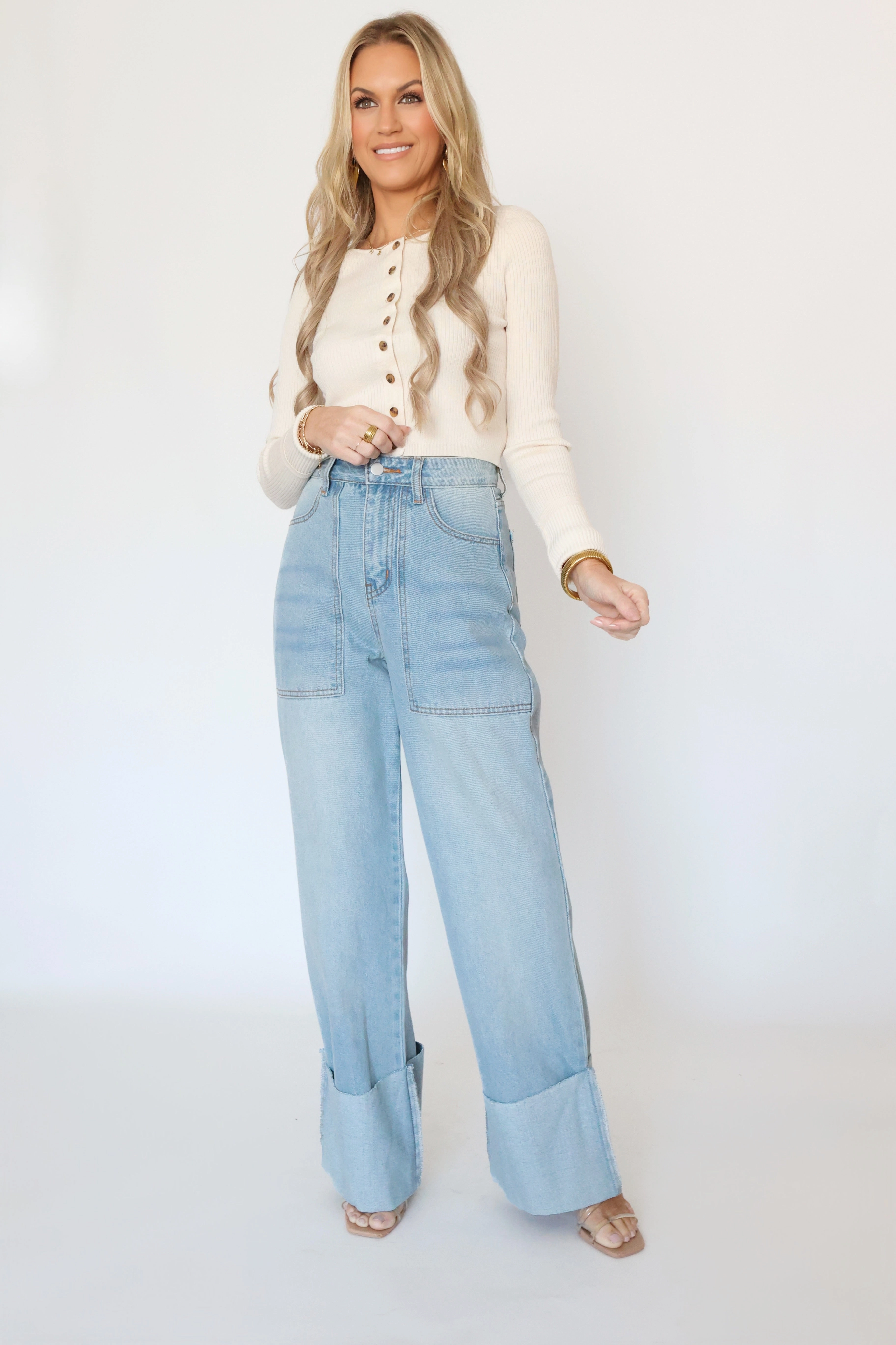 Fall Outfit Pre Shrunk Fabric Beth Wide Leg Jean