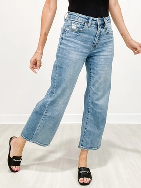 Vervet Tummy Control HIGH ROAD Hi-Rise Baggy Cropped Wide Leg Jeans Strong Stitch