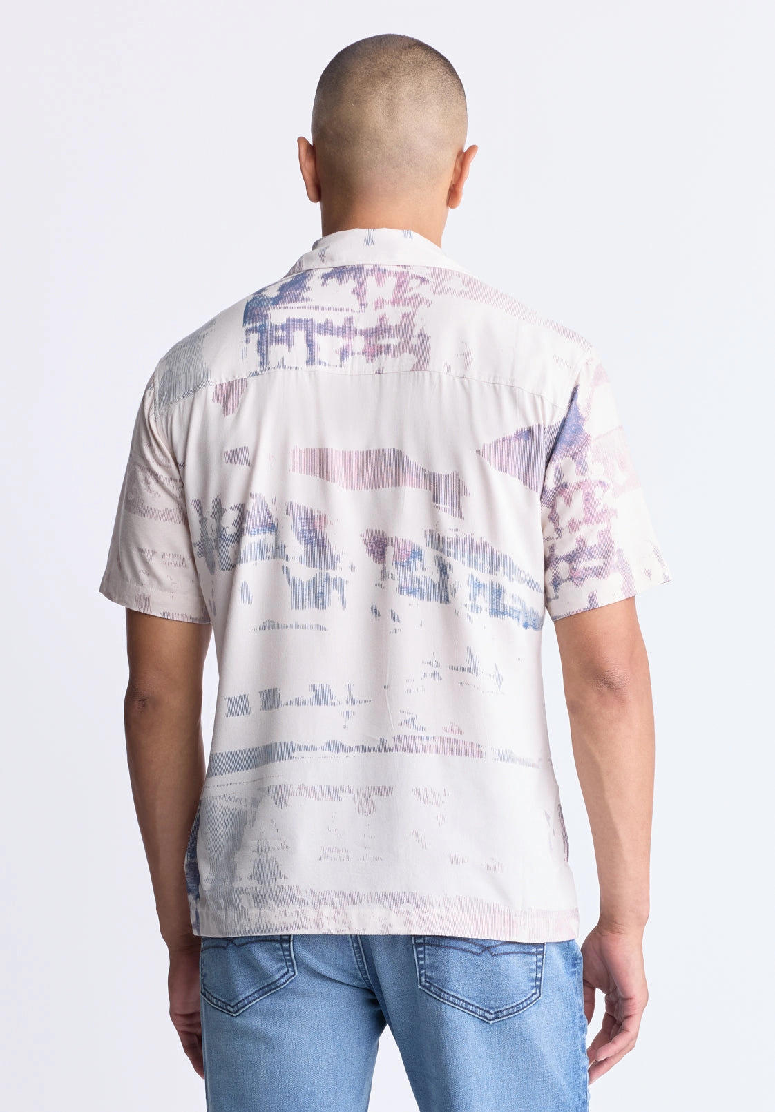 Sabob Men's Abstract Print Short-Sleeve Shirt, Moonbeam Beige - BM24523 Vibrant Colors