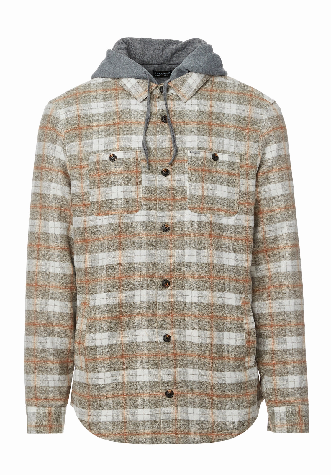 Sacket Men??s Hoodie Shacket in Grey Fern Plaid - BM24151 Down Filled Secure Chest Pocket