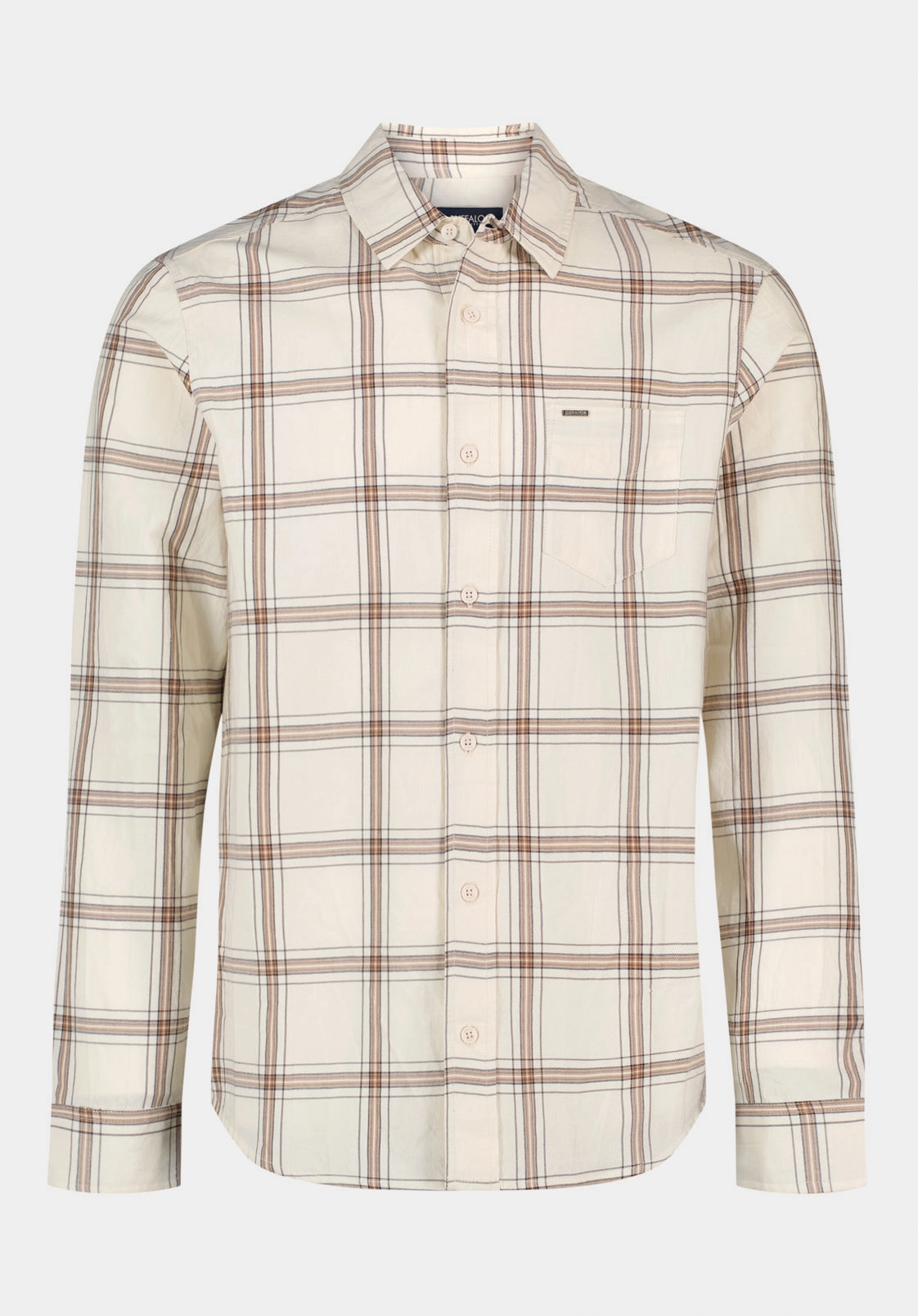 Sago Men??s Long-Sleeve Plaid Shirt, Buttercream - BM24689 Simple Comfort Split hem