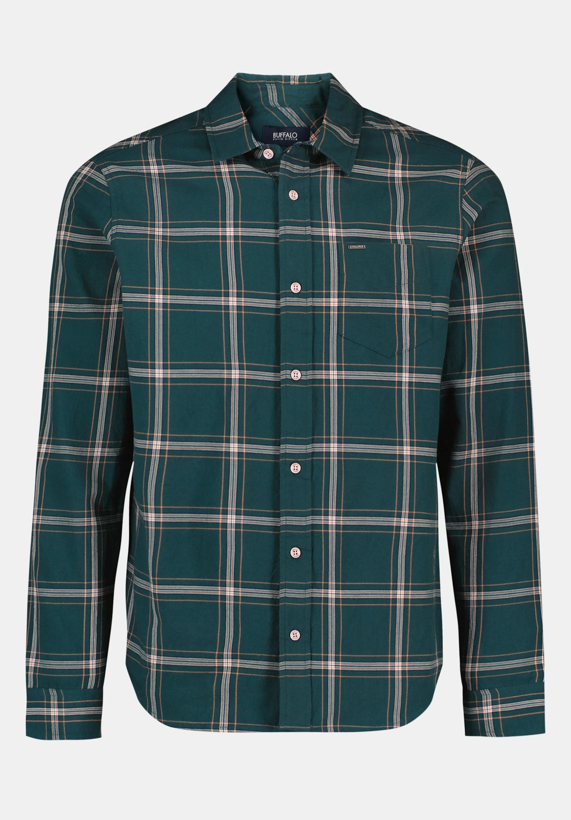 Sago Men??s Long-Sleeve Plaid Shirt, Deep Teal - BM24689 Abrasion Resistant Edging