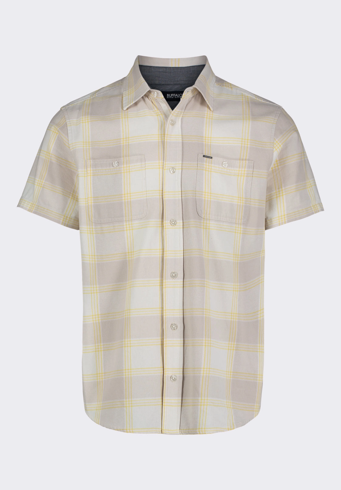Abstract print Sagrino Men's Short-Sleeve Plaid Fitted Shirt with Chest Pockets, Milk - BM24553