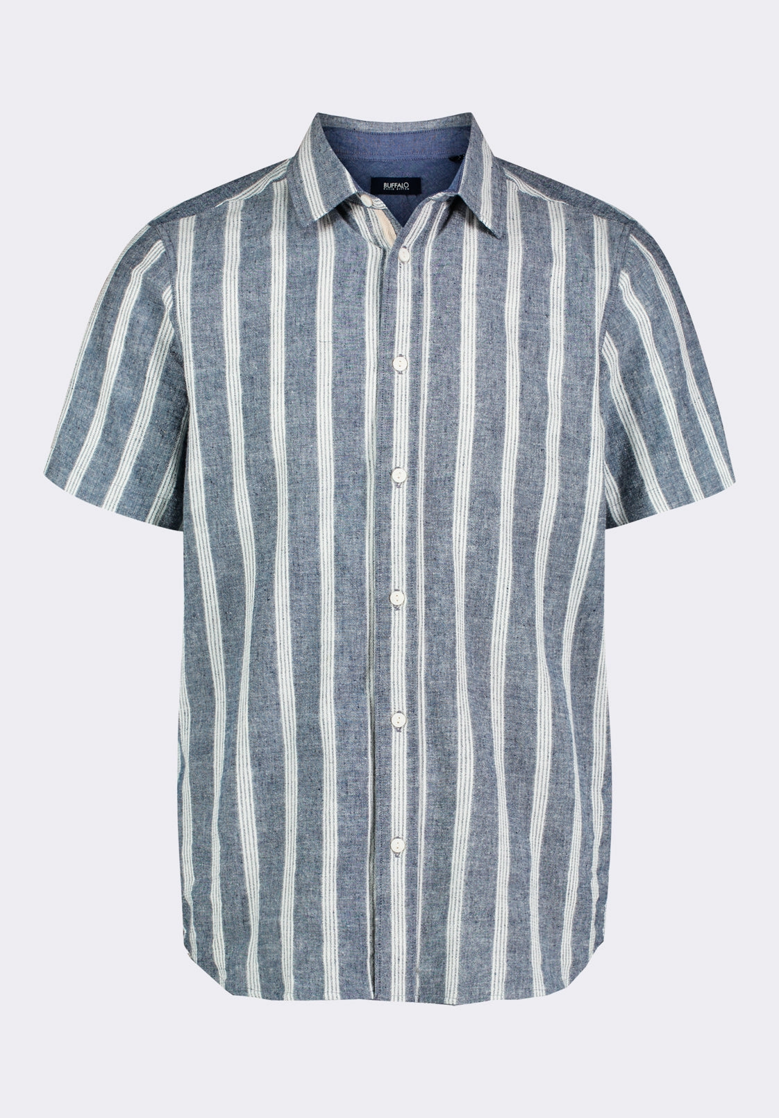 Lightweight Material Sagrino Men's Short-Sleeve Striped Fitted Shirt, Whale - BM24564