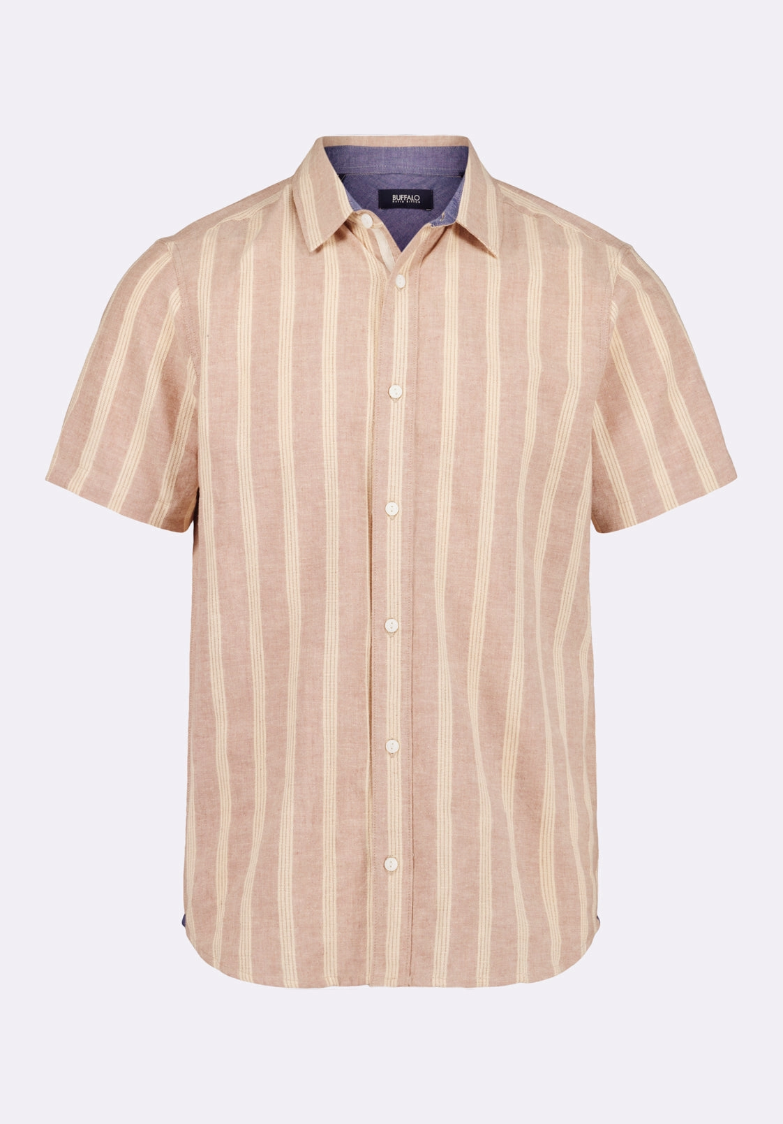 Sagrino Men's Short-Sleeve Striped Fitted Shirt, Woodsmoke Beige - BM24564 Chic Comfort Elegant Finish