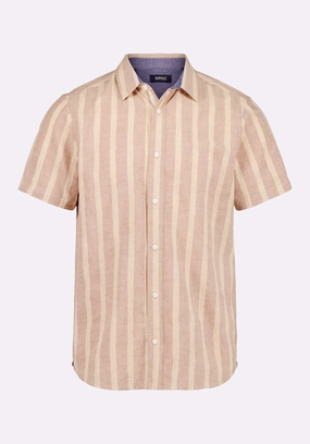 Sagrino Men's Short-Sleeve Striped Fitted Shirt, Woodsmoke Beige - BM24564 Chic Comfort Elegant Finish
