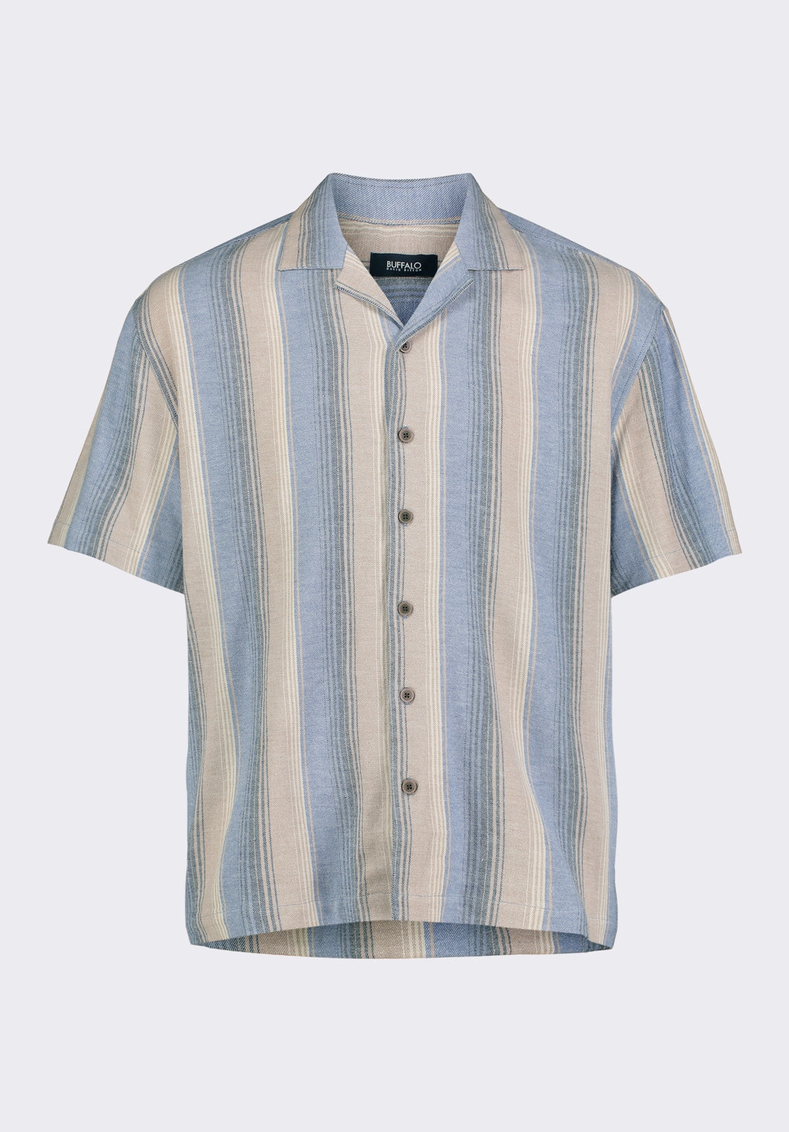 Salaman Men's Short-Sleeve Striped Camp Shirt, Moonlight Blue - BM24556 Fall Fashion Shimmer Effect