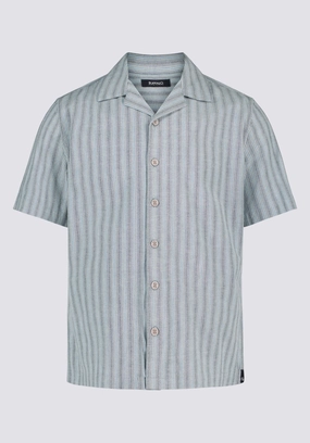 Salaman Men's Short-Sleeve Striped Camp Shirt, Whale - BM24619 Premium Fabric