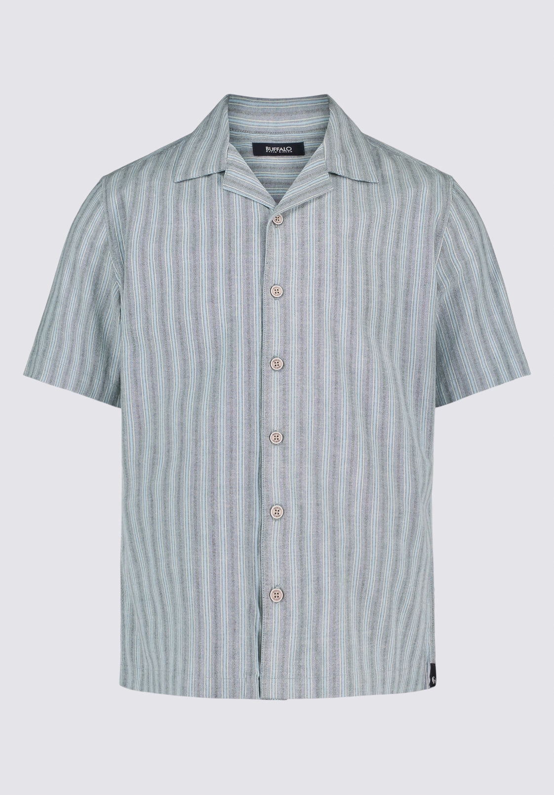 Athleisure Trend Premium Fabric Salaman Men's Short-Sleeve Striped Camp Shirt, Whale - BM24619