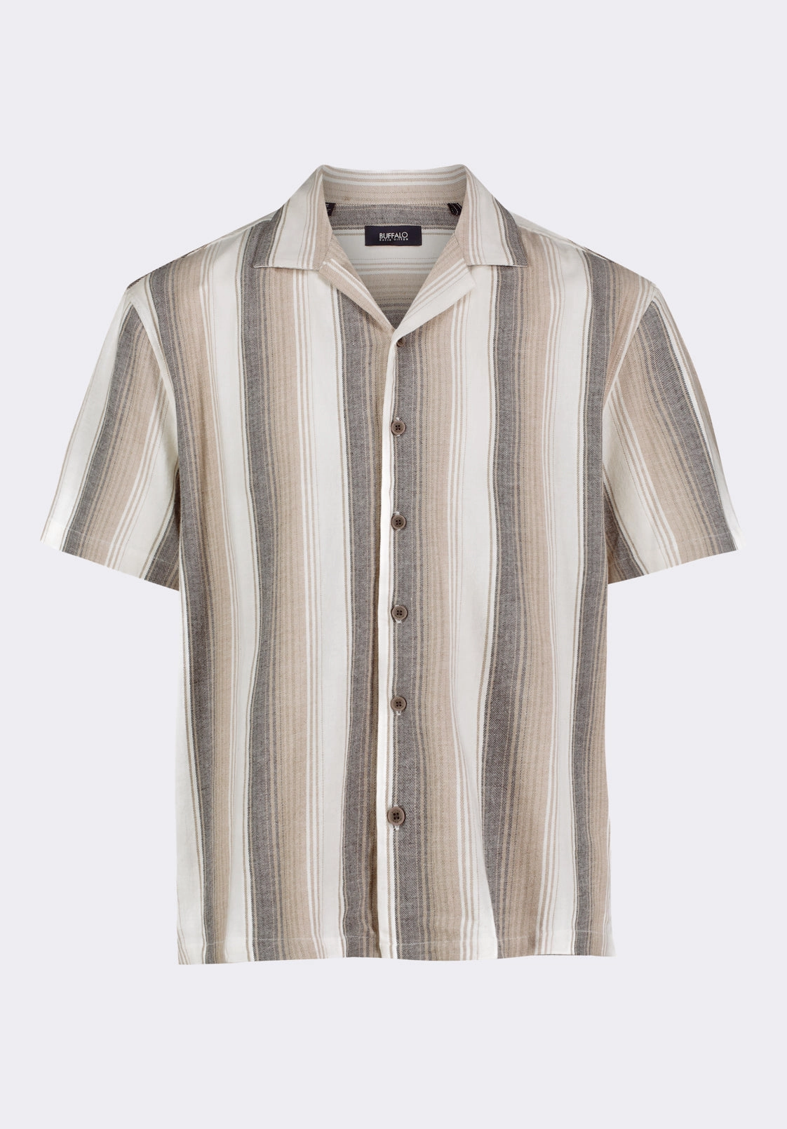 Odor Control Fabric Salaman Men's Short-Sleeve Striped Camp Shirt, Woodsmoke Beige - BM24556