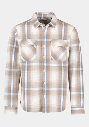 Samme Men's Long-Sleeve Relaxed Plaid Shirt, Milk - BM24686 Functional Pocket Multipurpose Layering Fabric