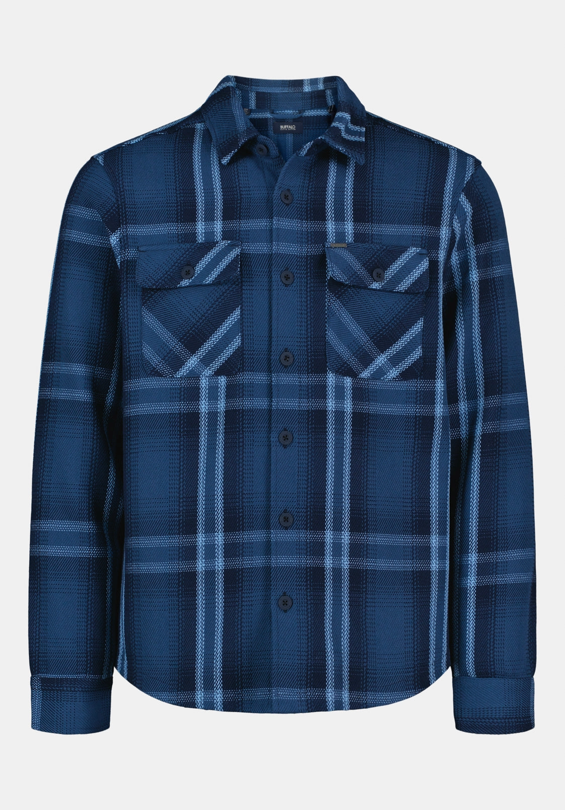 Quick Release Placket Samme Men's Long-Sleeve Relaxed Plaid Shirt, Whale - BM24686