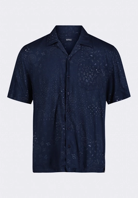 Sandro Men's Printed Short-Sleeve Camp Shirt, Whale - BM24554 Non Restrictive Fit tailored look