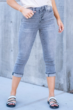 Tailored Fit Premium Elegant Saturday Night Button Fly High Waist Cuffed Capris Regular & Plus Sizes