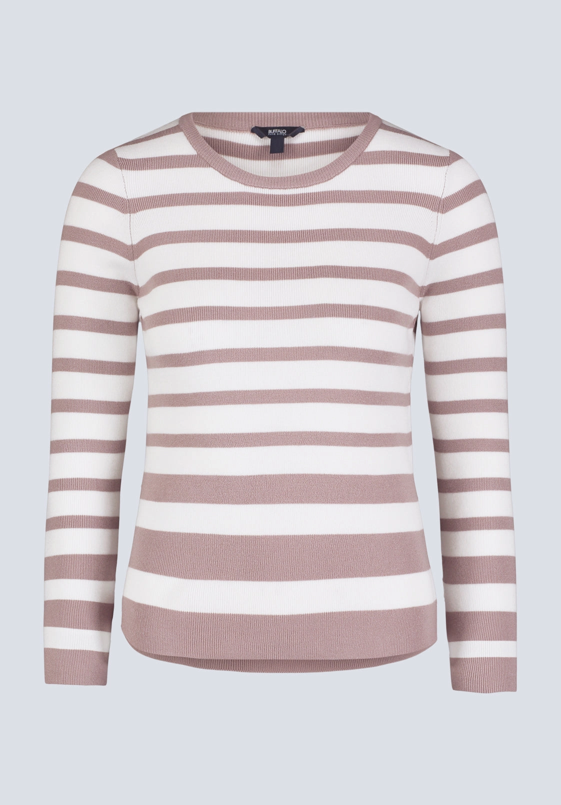 Cozy Active Wear Fashion Statement Scotlyn Women's Striped Long-Sleeve Sweater, White & Tan - SW0103H