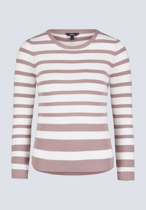 Scotlyn Women's Striped Long-Sleeve Sweater, White & Tan - SW0103H Cozy Knit Touch