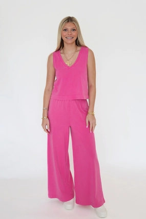 High Quality Material Comfy Vibes Scout Jersey Flare Pant- Island Pink (Final Sale)