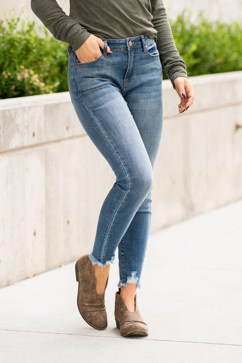 Tailored Cut Belmont High Rise Ripped Hem Skinny