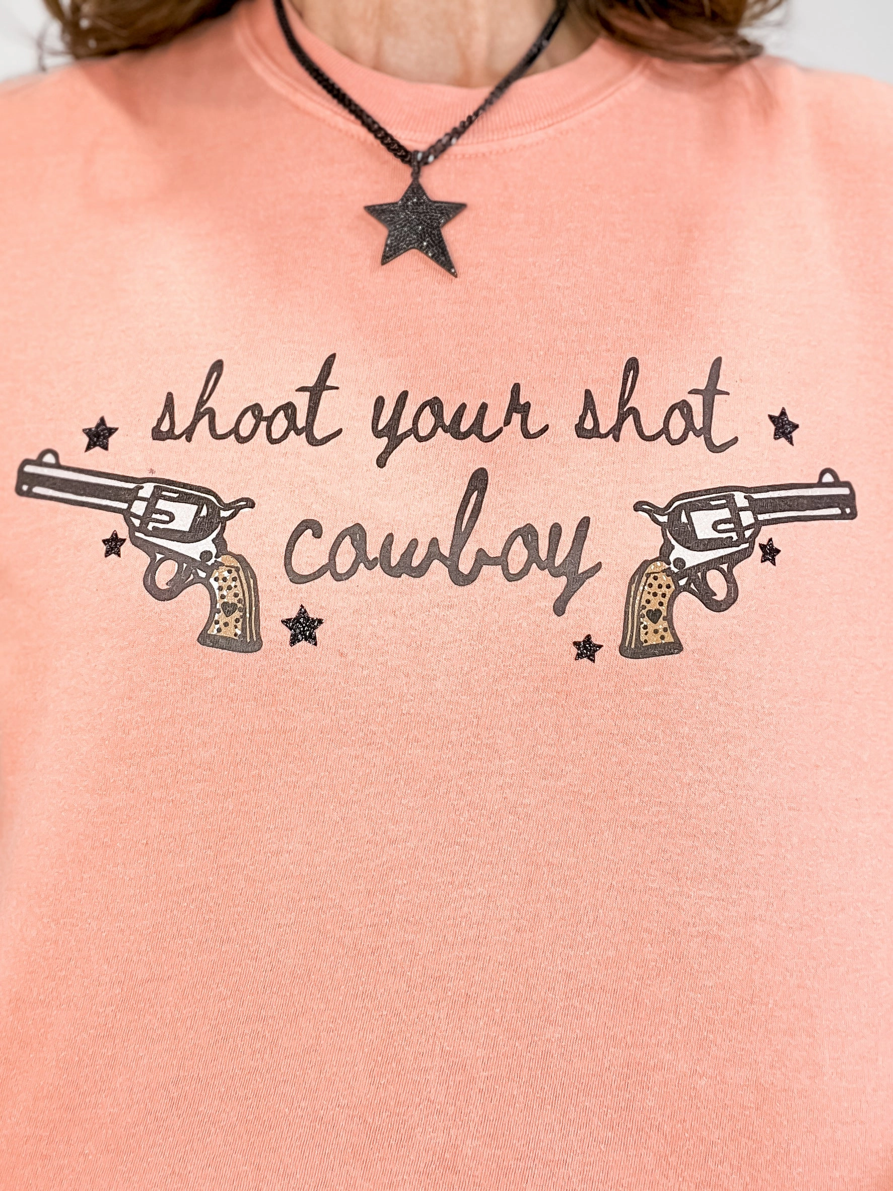 Shoot Your Shot Cowboy Embellished Graphic Tee Office Attire Non Chafing Side Seams