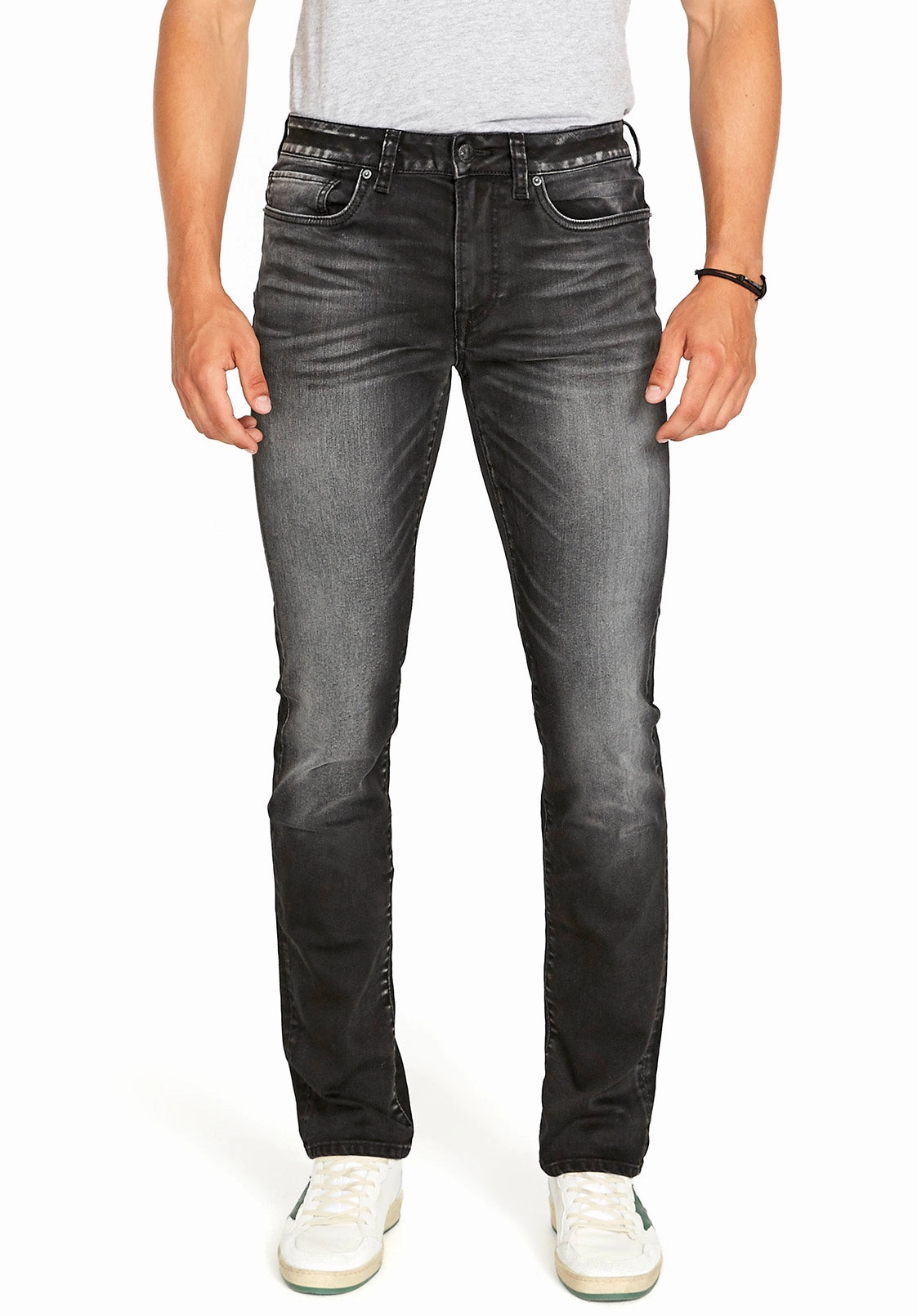 Distressed Details Fashion Lover Versatile Slim Ash Men's Jeans in Dark and Sanded Black - BM22597