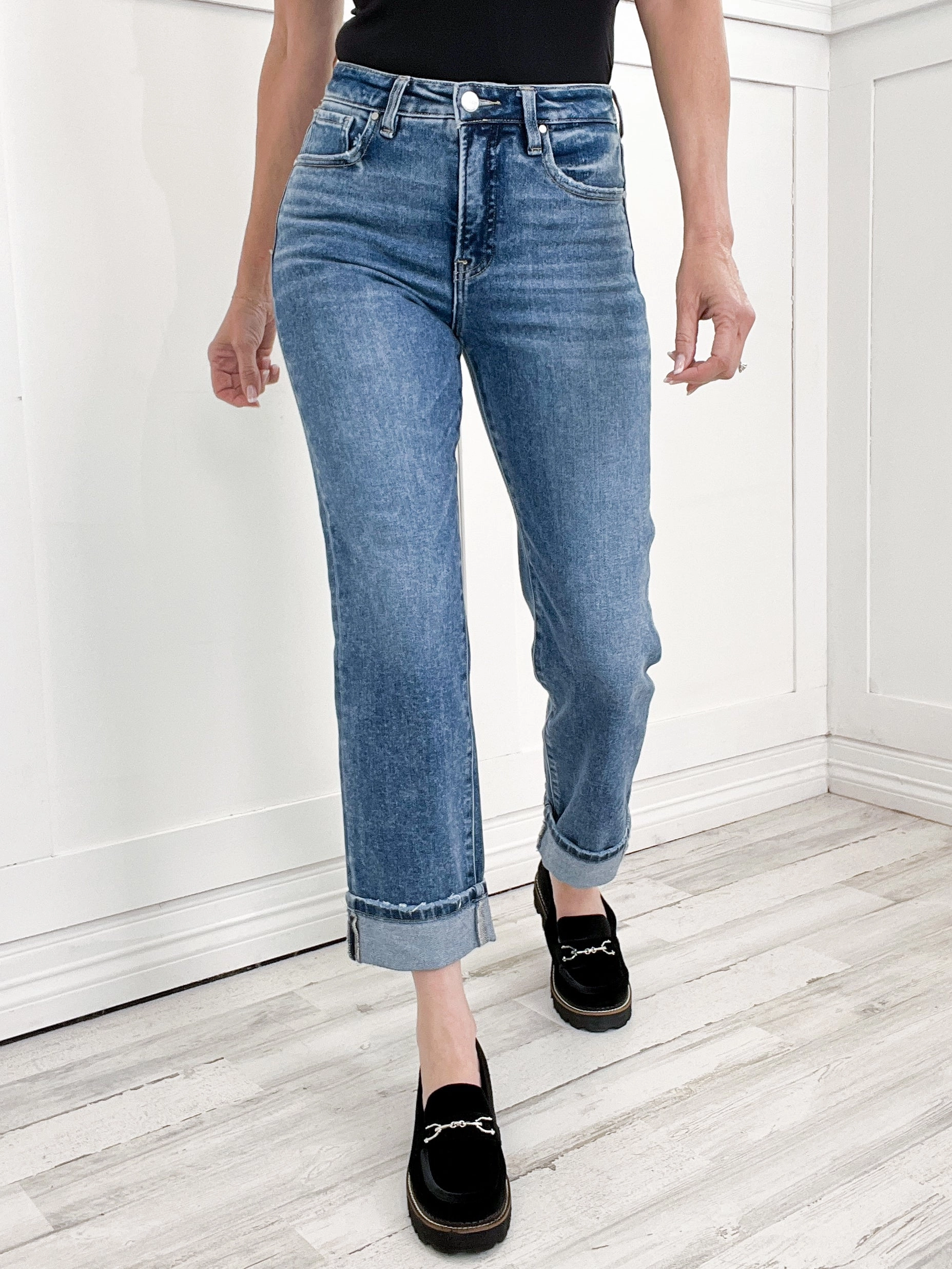 Risen FREESTYLE Tummy Control Hi-Rise Cropped Straight Jeans Slim Sunny Vibes Festival Outfit