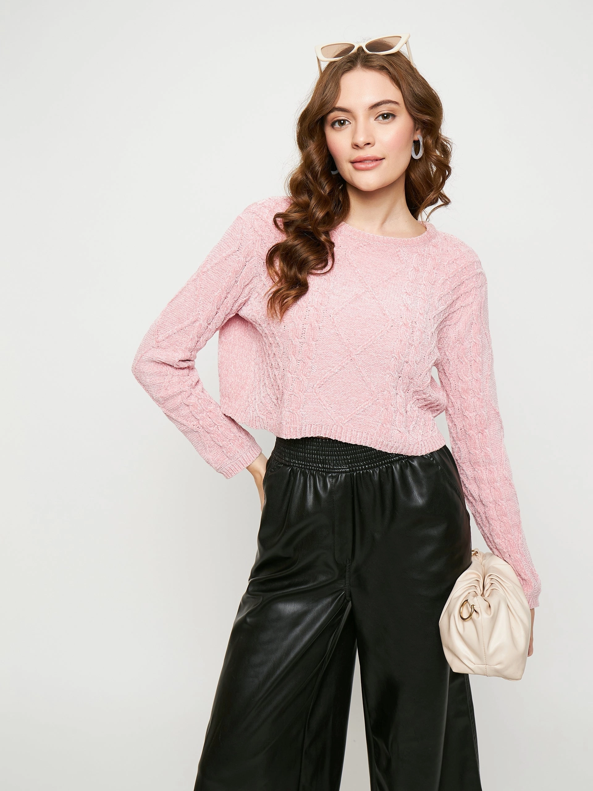 Comfy Fashion Relaxed Vibe Madame Peach Cable Knit Sweater